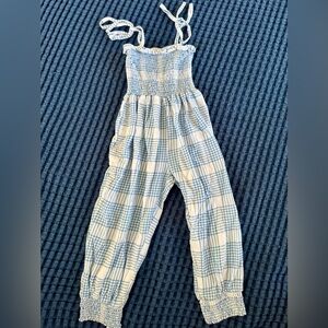 SweetHoney Blue and White Striped tie shoulders romper Jumpsuit, size 5